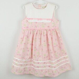 Baby Togs Vintage Girls Size 6X Pink White Floral Cotton Sleeveless Sun Dress